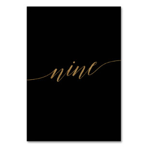 Elegant Gold Black Calligraphy Nine Table Number