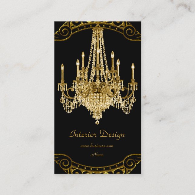Elegant Gold Black Chandelier Interior Design Business Card (Front)