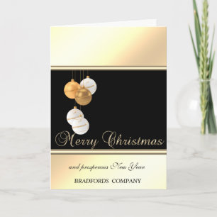 Elegant, Gold, Black  Christmas Balls, Company Holiday Card