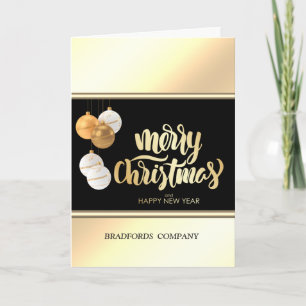 Elegant Gold Black  Christmas Balls, Company Holiday Card