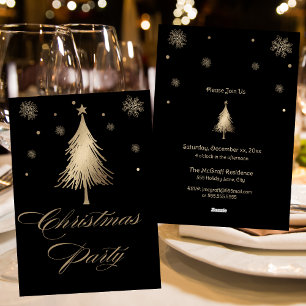 Elegant Gold Black Christmas Party Invitation
