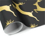 Elegant Gold Black Christmas Reindeer Pattern Wrapping Paper<br><div class="desc">Beautiful Christmas pattern in faux gold & black.</div>