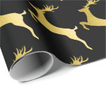 Elegant Gold Black Christmas Reindeer Pattern Wrapping Paper<br><div class="desc">Beautiful Christmas pattern in faux gold & black.</div>