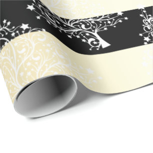 Elegant Gold & Black Christmas Tree Pattern Wrapping Paper