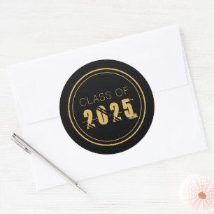 Elegant Gold Black Class of 2025 Graduation  Classic Round Sticker