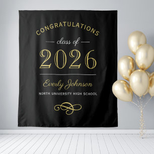 Elegant Gold Black Class of 2026 Backdrop Tapestry