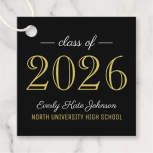 Elegant Gold Black Class of 2026 Graduation Favour Tags