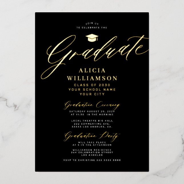 Elegant gold black classic script photo graduation (Front)