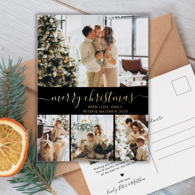 Elegant Gold Black Collage Christmas Foil Card (Creator Uploaded)