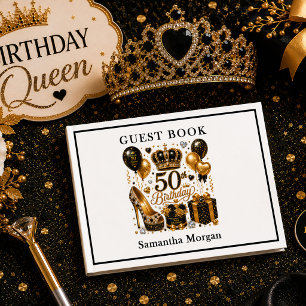 Elegant Gold Black Confetti Fifty And Fabulous Gue Guest Book
