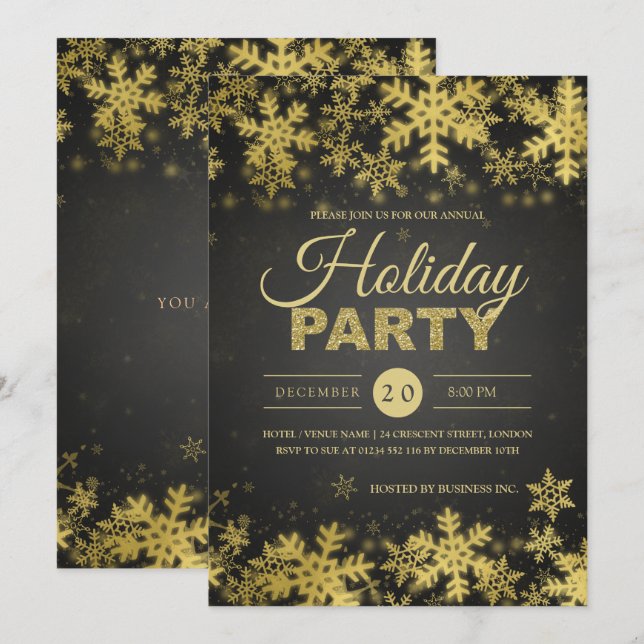 Elegant Gold & Black Corporate Christmas Party Invitation (Front/Back)