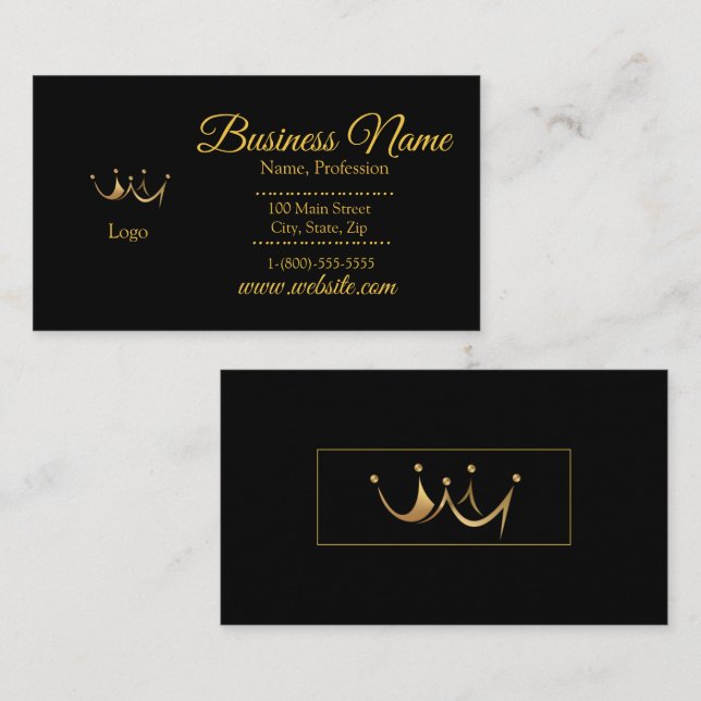 Elegant Gold & Black Crown Standard Size Business Business Card (Front/Back)