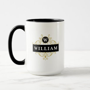 Elegant Gold Black Customisable Monogram Mug