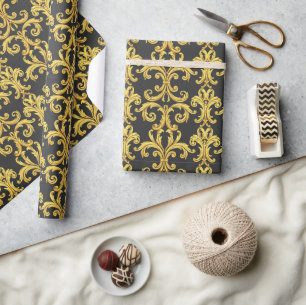Elegant Gold & Black Damask Pattern Wrapping Paper