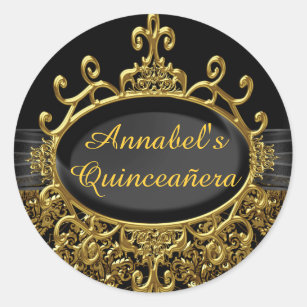 Elegant Gold & Black Damask Quinceanera Sticker