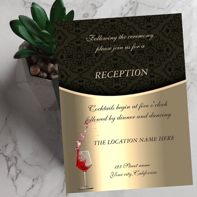 Elegant Gold,Black Damask  Wedding Reception Invitation (Creator Uploaded)