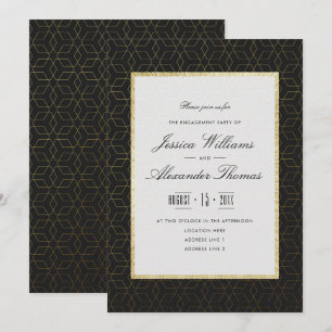 Elegant Gold & Black Engagement Party Invitation
