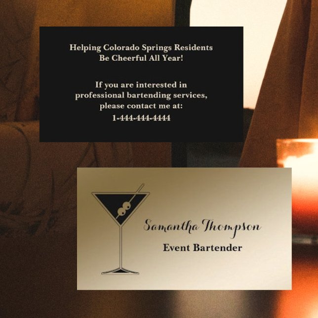 Elegant Gold Black Event Bartender Business Card (Creator Uploaded)