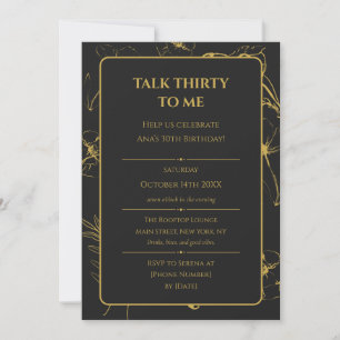 Elegant Gold/Black Fine Art Floral 30th Birthday Invitation