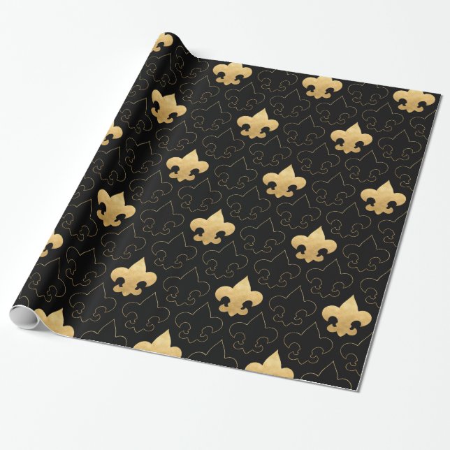 Elegant Gold & Black Fleur De Lis Wrapping Paper (Unrolled)