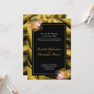 Elegant Gold Black Floral Border Wedding  Invitation
