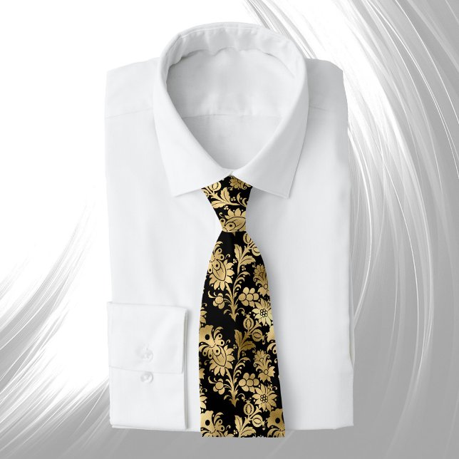Elegant Gold Black Floral Glam Tie (Creator Uploaded)