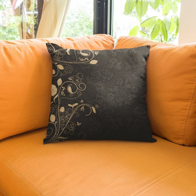 Elegant Gold Black Floral Pattern Cushion (Creator Uploaded)