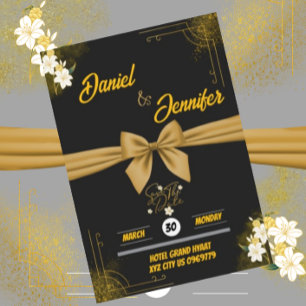 Elegant Gold & Black Floral Save The Date Wedding Invitation