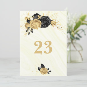 Elegant gold & black floral table number