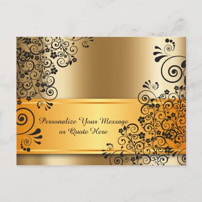 Elegant Gold Black Flower Bouquet Personalised Postcard (Front)