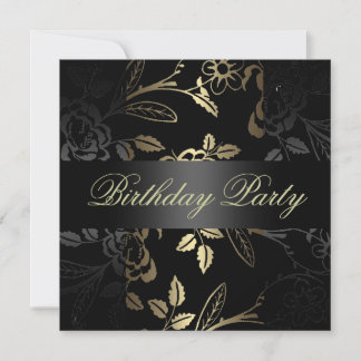 Elegant Gold /Black Flower Design Birthday Invite