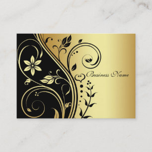 Elegant Gold & Black Flower Scroll Business Card
