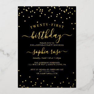 Elegant Gold Black Foil Calligraphy 21st Birthday 