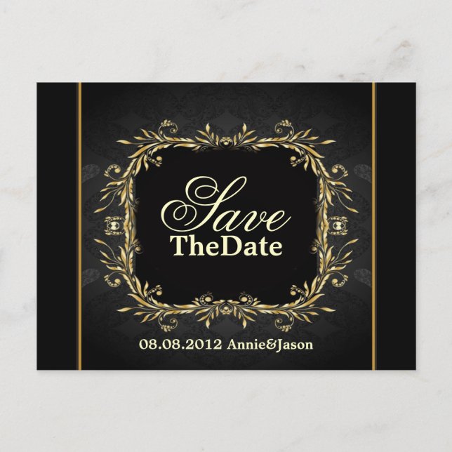 Elegant Gold black formal Wedding save the date Announcement Postcard (Front)