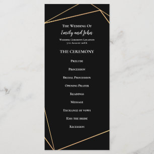 Elegant Gold & Black Geometric Lines Wedding Program