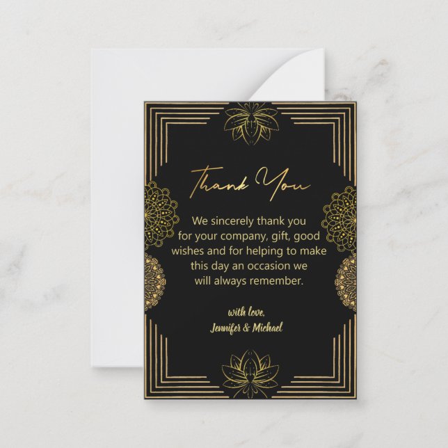 elegant gold black geometric thank you wedding    card (Front)