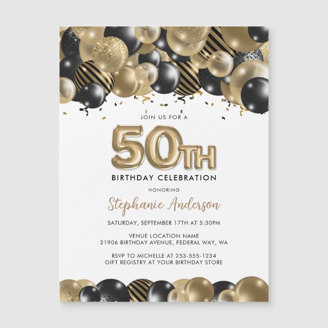 Elegant Gold Black Glitter 50th Birthday (Front)
