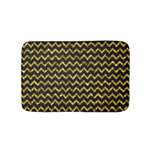 Elegant Gold Black Glitter Chevron Stripes Chic Bath Mat