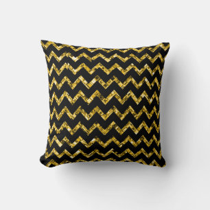 Elegant Gold Black Glitter Chevron Stripes Chic Cushion