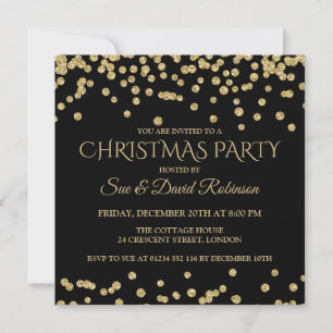Elegant Gold Black Glitter Christmas Holiday Party Invitation
