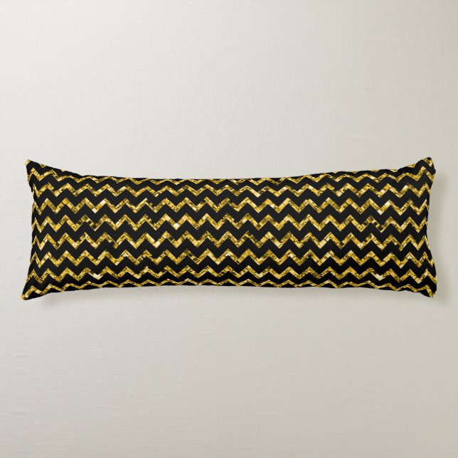 Elegant Gold Black Glitter Glam Chevron Bedding Body Cushion (Front)