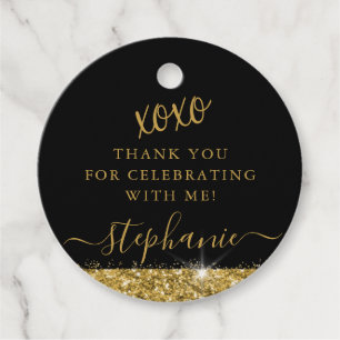 Elegant Gold Black Glitter Thank You Custom Favour Tags