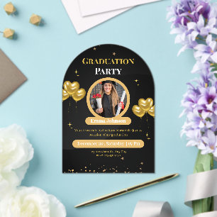 Elegant Gold & Black Graduation Party Acrylic Invitations