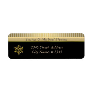 Elegant gold/black holiday Christmas snowflake Return Address Label