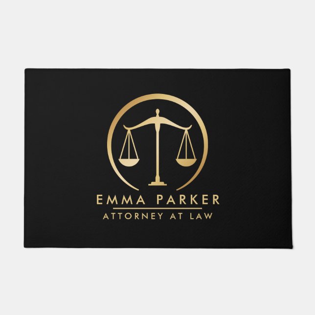 Elegant Gold & Black Lawyer Black Doormat (Front)