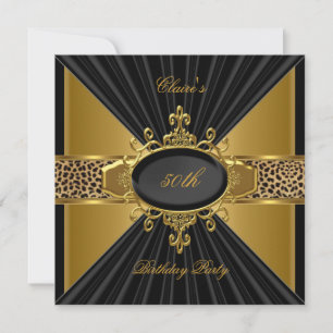 Elegant Gold Black Leopard 50th Birthday Party Invitation