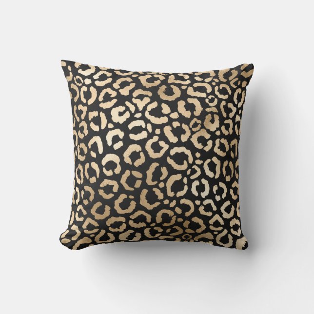 Elegant Gold Black Leopard Cheetah Animal Print Cushion (Front)