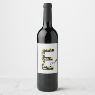 Elegant Gold Black Letter E Vintage Monogram Wine Label