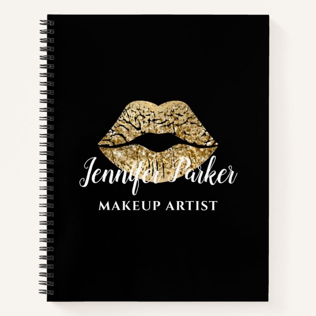 Elegant Gold Black Makeup Artist Business Notebook (Front)