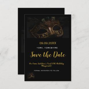Elegant Gold Black Masquerade Mask Theme Sweet 16 Save The Date